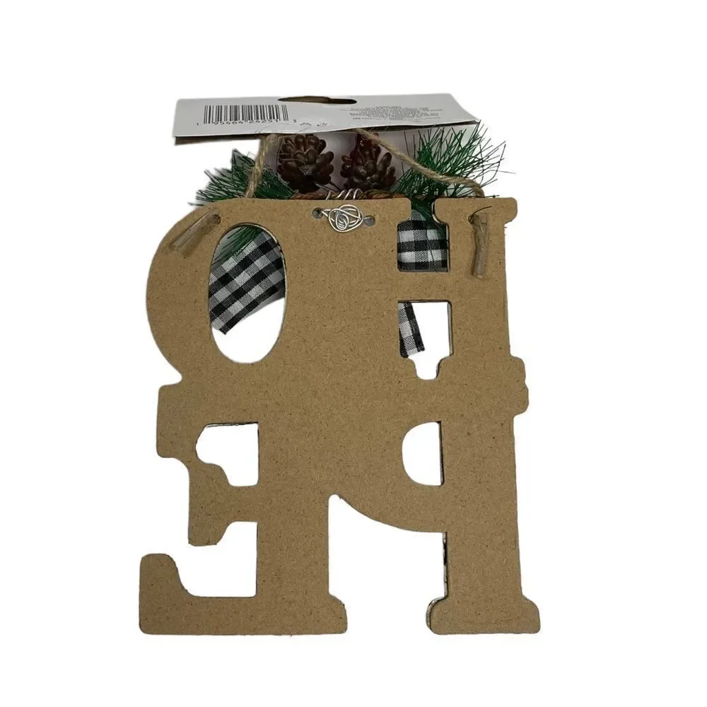 NWT Plaid Rustic Farmhouse Christmas Holiday Wood Framed Ornament Snow Hope Noel